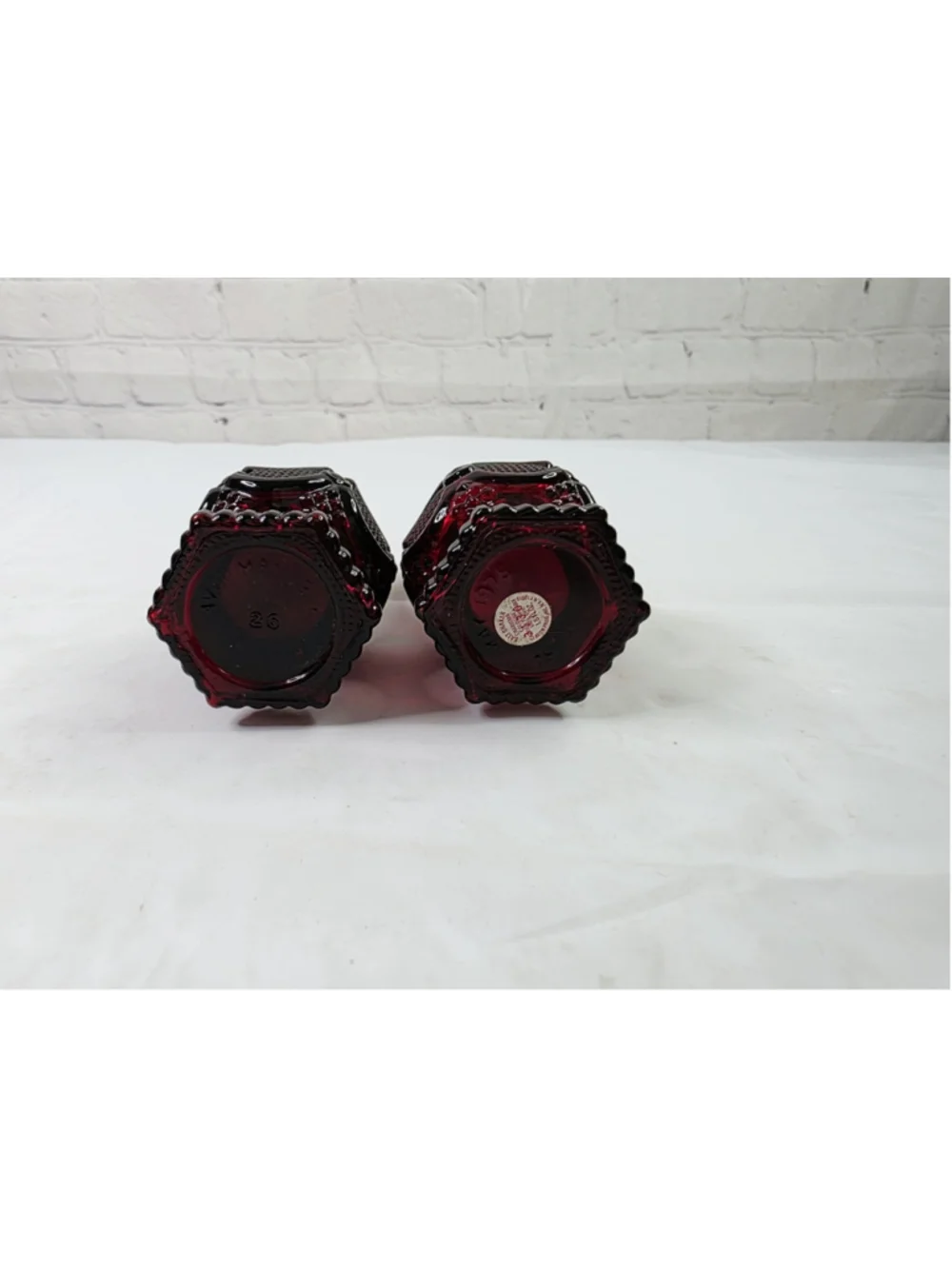 Vintage Avon Salt And Pepper Shakers Cape Cod 1876 Collection Ruby Red